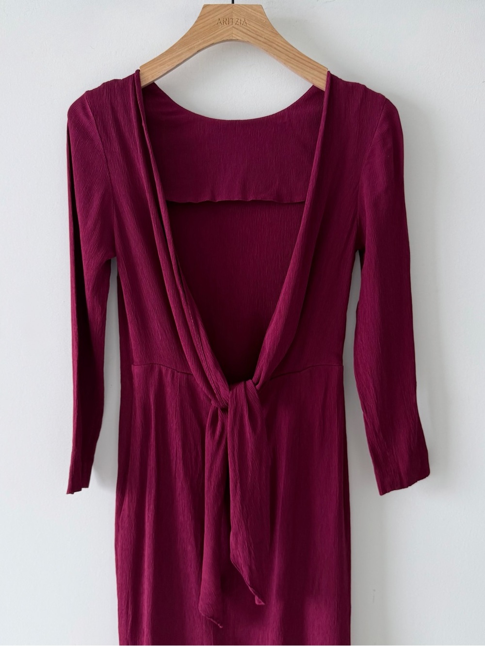Massimo Dutti Burgundy Open Back Dress Tie Back Cocktail Party Wedding Guest - Picture 7 of 16